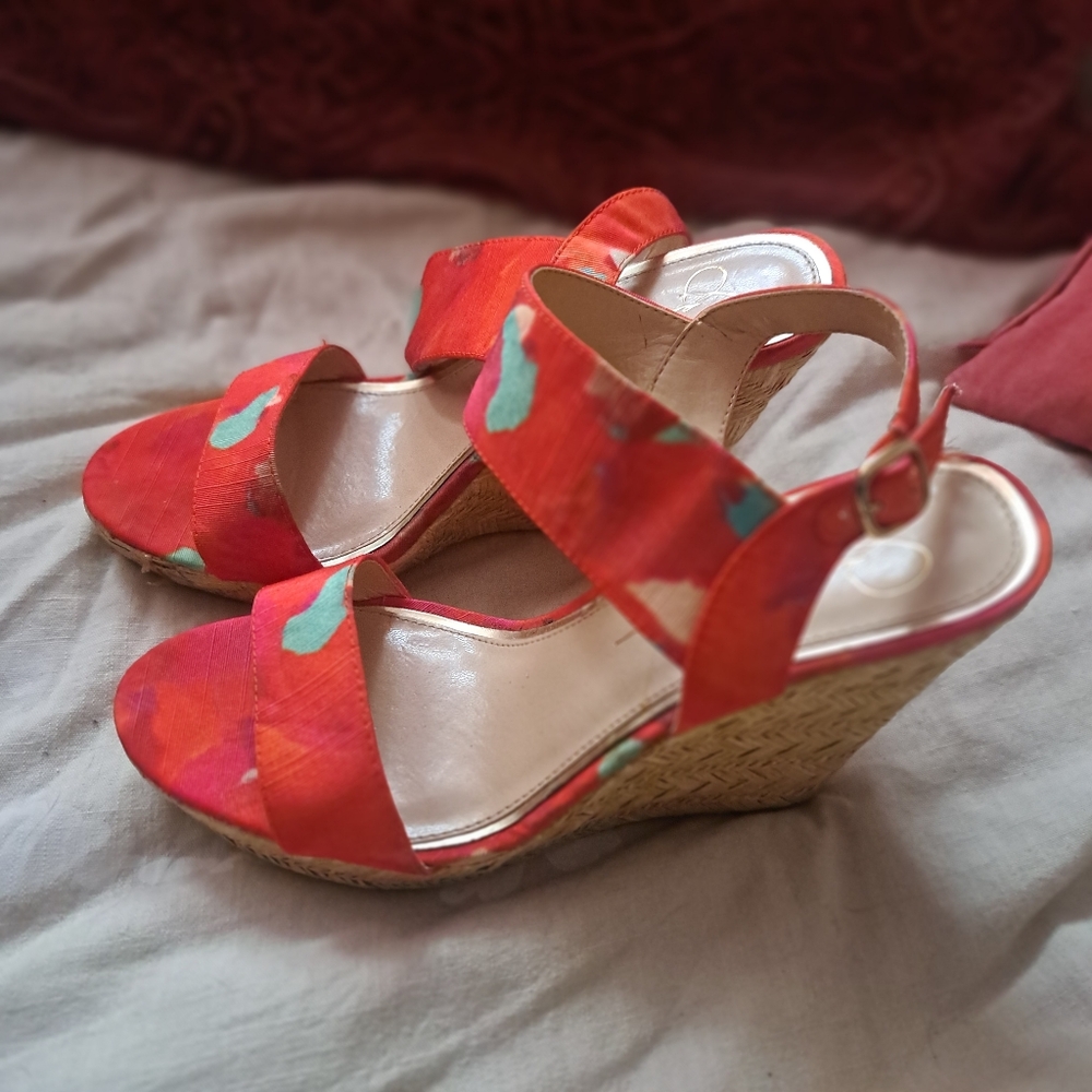Jessica Simpson Red Wedge Sandals. Size 7.5